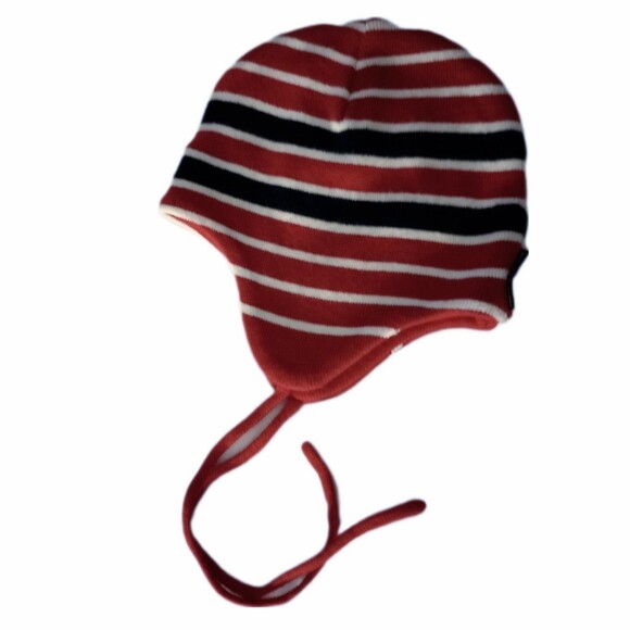 Polarn O Pyret Red Striped Infant Winter Hat sz 9M - Picture 2 of 4